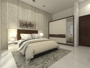 Textured Walls in a Minimalistic Master Bedroom 
