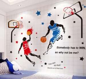 sports inspired accent wall decor painting kids room