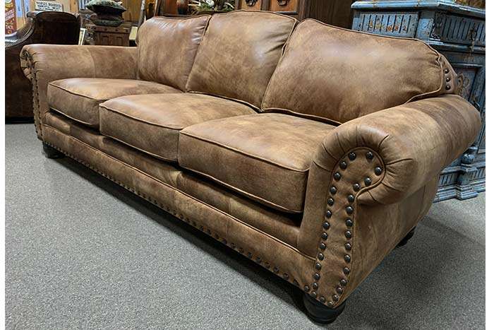 Leather Sofa with Distressed Finish
