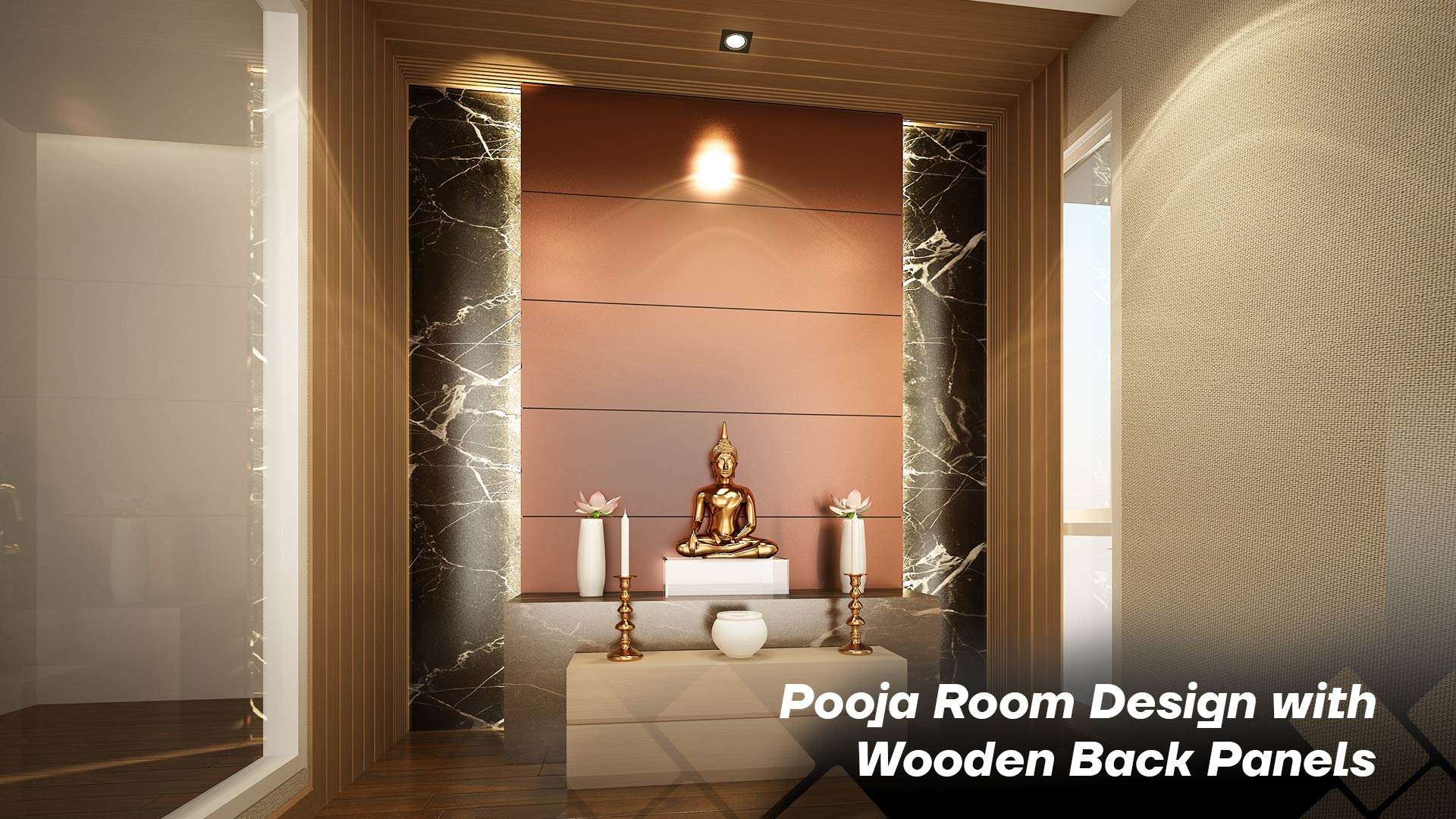 Pooja Room Design with Wooden Back Panels