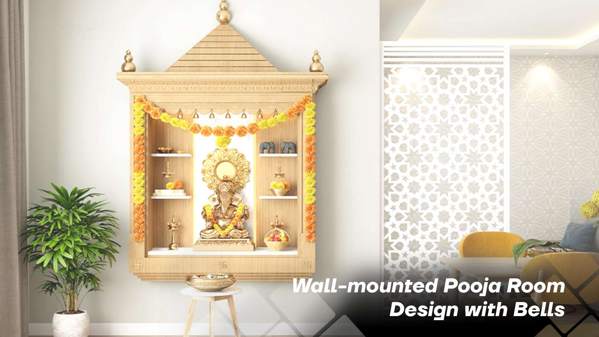 Wall-mounted Pooja Room Design with Bells