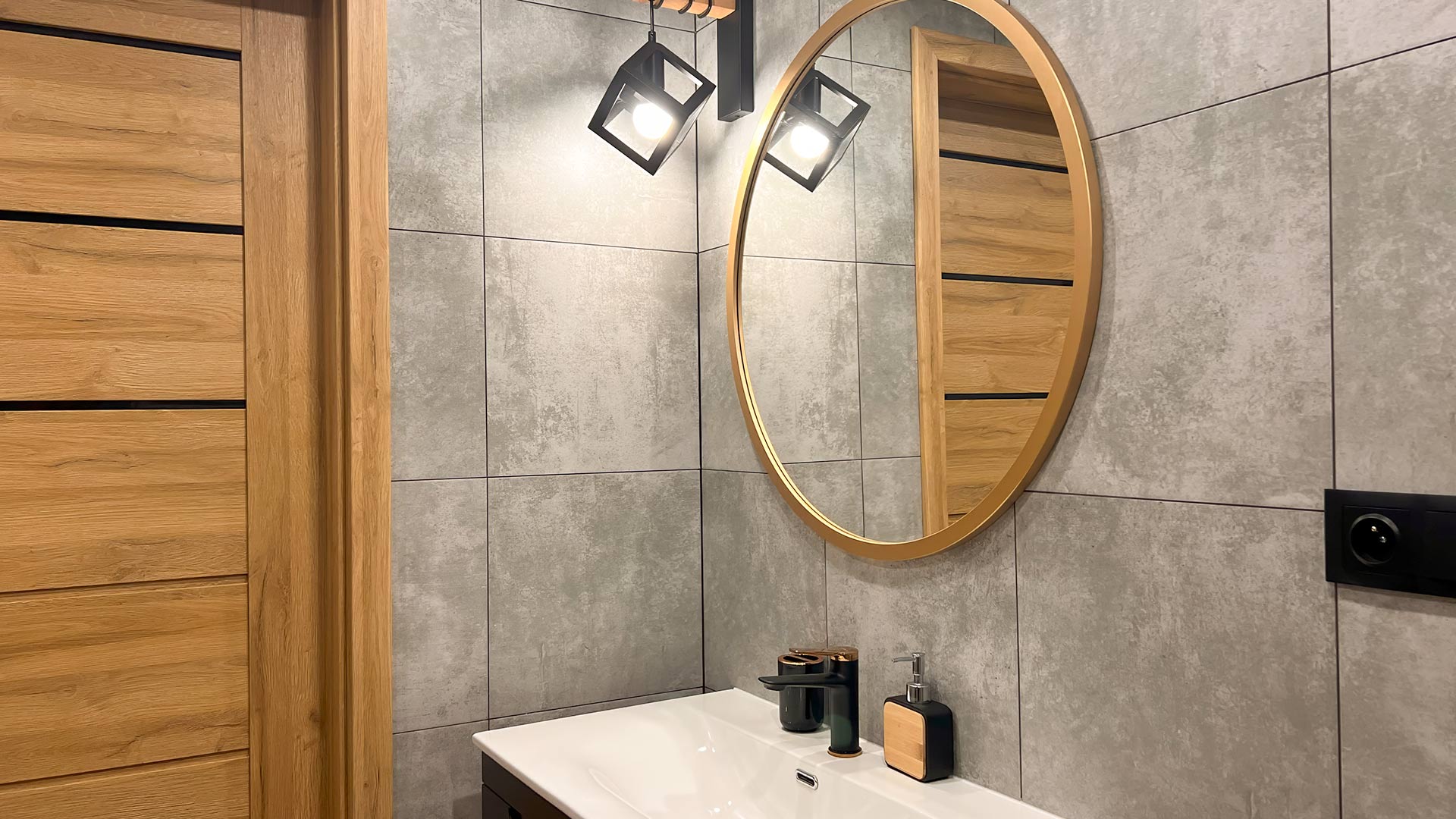 Small Bathroom with Sconces on the Mirror