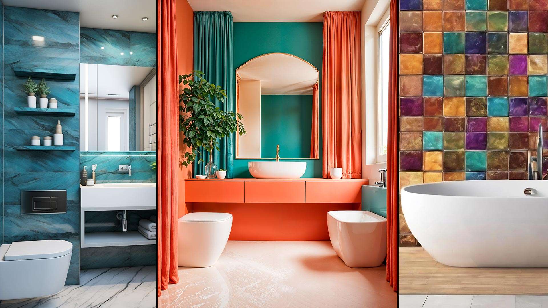 collage of unique tile Color Palette in bathroom