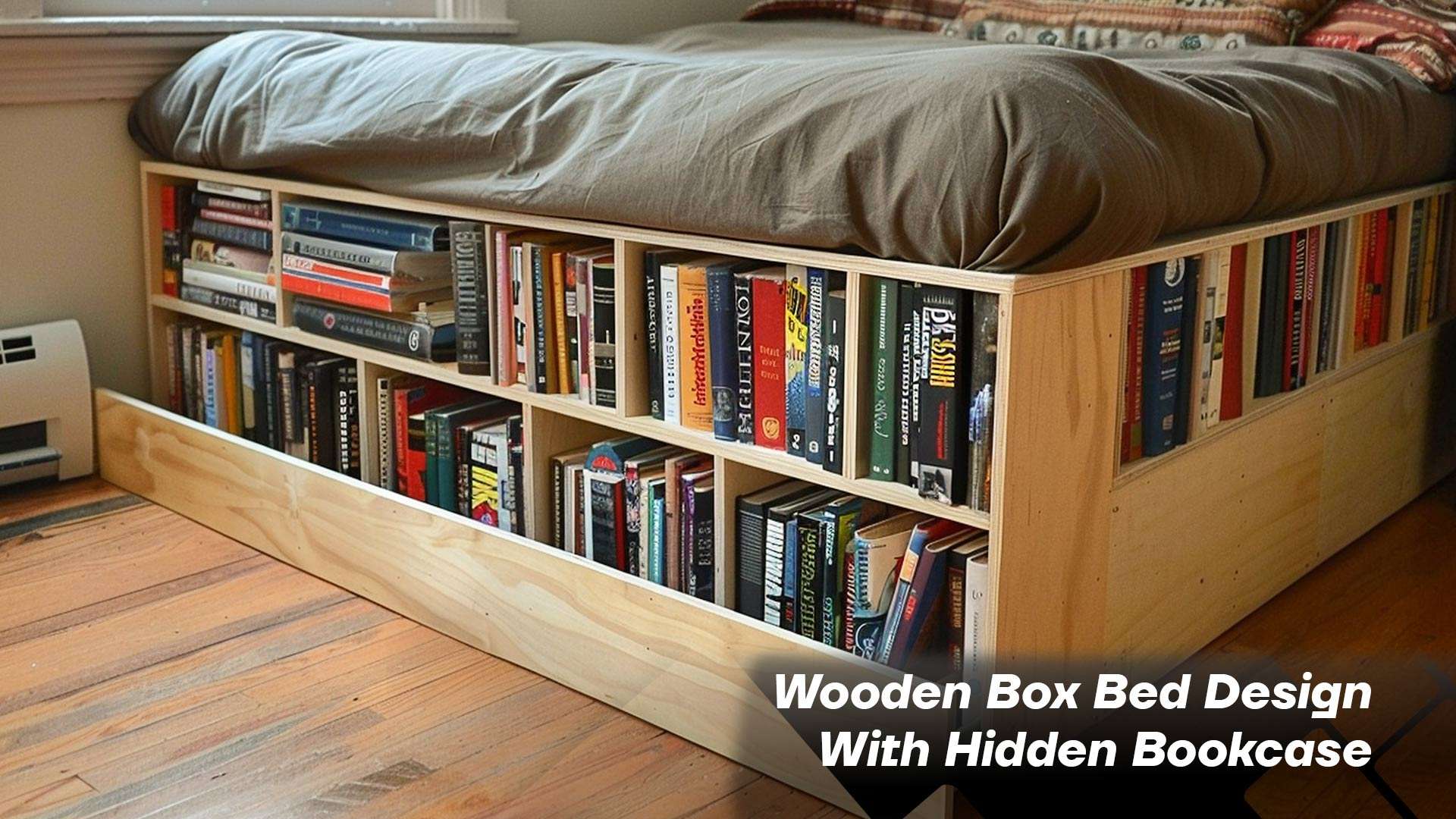 Wooden Box Bed Design With Hidden Bookcase