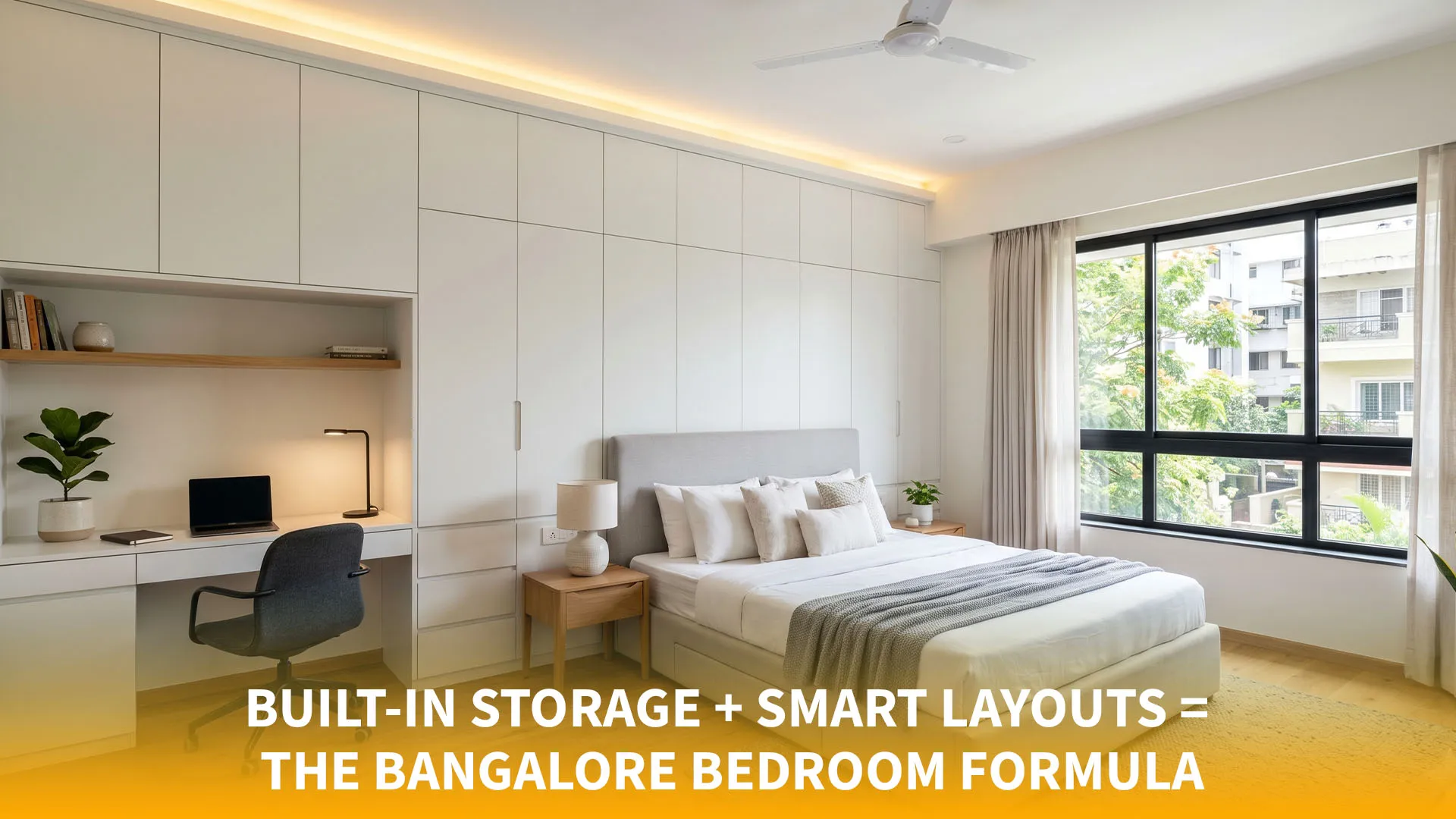 A modern master bedroom interior in Bangalore